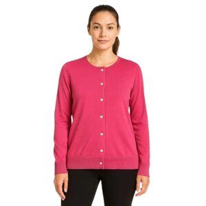 Land's End Pink Button Front Long Sleeve Cardigan